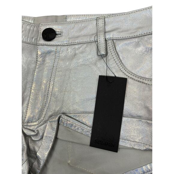 One Teaspoon Revenge Metallic Leather Bandit Shorts Silver Cowboy Cyber Sz 24 - Picture 7 of 12